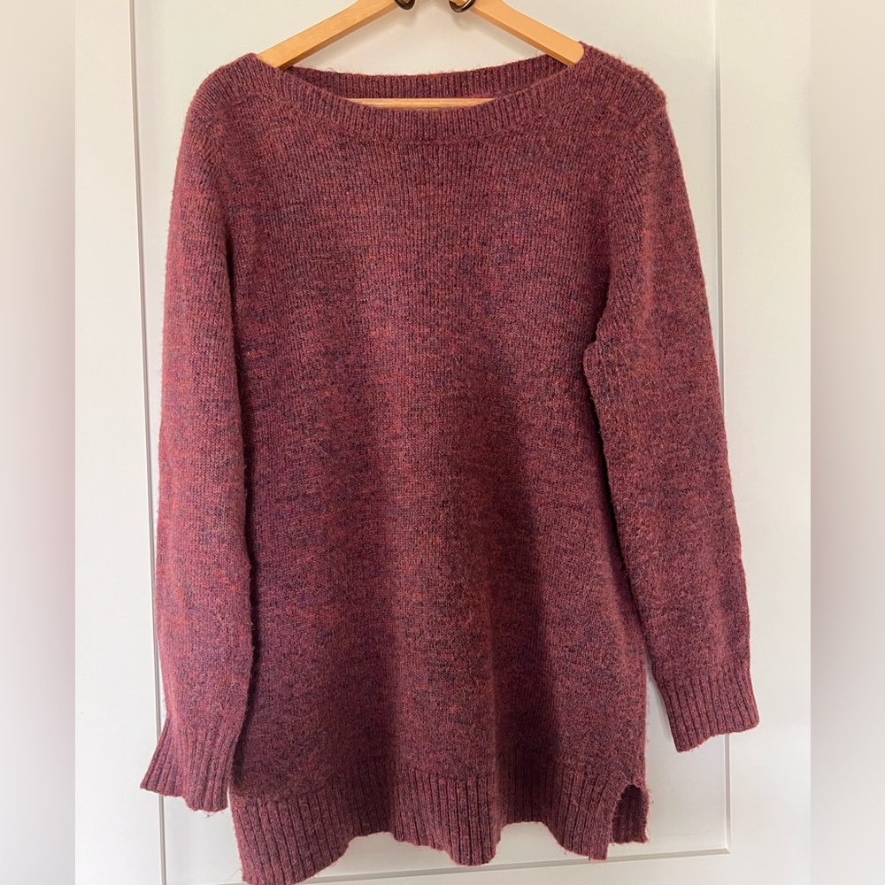 Anne Taylor Loft Outlet Maroon Long Boatneck Sweater (Sz L)